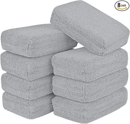 AIDEA Microfiber Applicator Pad-8Pack, Car Wash Sponge, Premium Microfiber Sponge and Cleaning Pads, Perfect for Effortless Wax, Sealant, and Conditioner Application-Grey