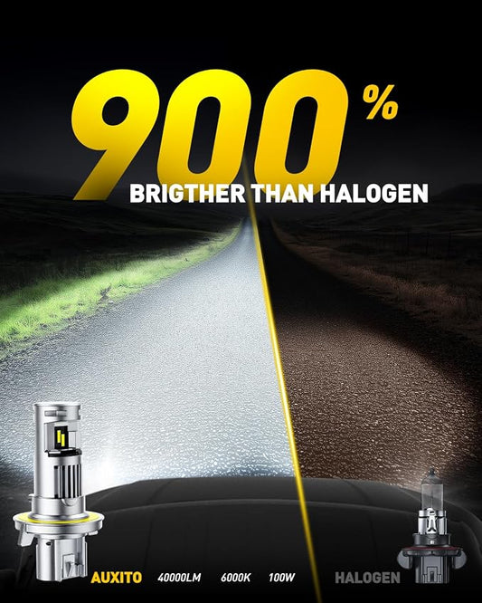 AUXITO H13 Bulb, 1000% Brighter 6500K White, Direct Fit Mini Size, Hassle-Free Plug & Play, Extended Lifespan, Flicker-Free Operation, Pack of 2