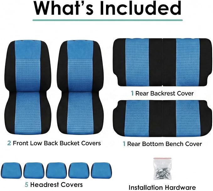 FH Group Car Seat Covers Trendy Elegance Blue Full Set Automotive Seat Covers, Airbag and Split Rear Combo Non-Slip Dash Grip Pad Universal Fit Interior Accessories Cars Trucks SUV Car Accessories