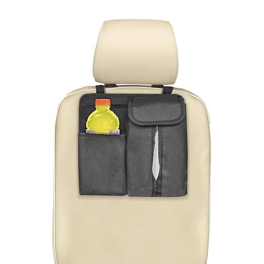 FH Group Hanging Car Organizer with Tissue Holder, BLACK Car Back Seat Organizer,E-Z Travel Organizer,Toys Storage Organizer, Kids Travel Storage for Baby Wipes, Food Holder