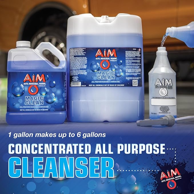 AIM Chemicals Magic Clean Multipurpose Cleaner - Industrial & Car Detailing - Cleans Cars, Trucks, SUVs, Boats, RVs - Effective Wheel & Tire Cleaner - Powerful Degreaser - Heavy Duty Use, 1 Gal