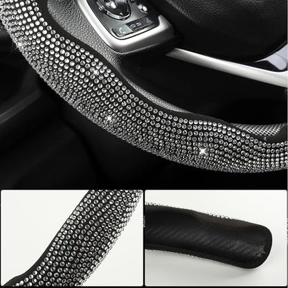 West Llama Diamond Bling Car Steering Wheel Cover with Crystal Rhinestones,3PCS Segmented Steering Wheel Protector,Universal for 99% Cars for Women(Black with White Diamond)