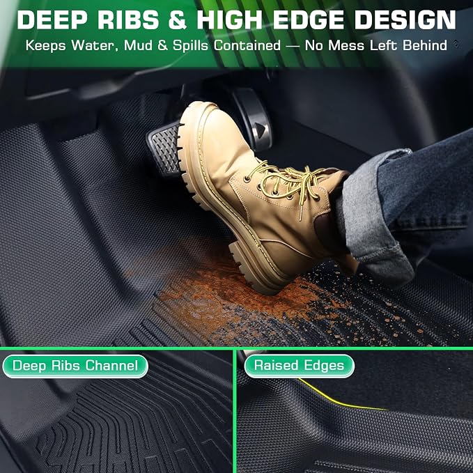 Floor Mats for Chevy Traverse 2009-2017 | Buick Enclave 2008-2017 | GMC Acadia 2007-2017 | Saturn Outlook 2007-2010, All Weather Custom Fit for Chevrolet Traverse Front & 2nd 3rd Row & Trunk Mat