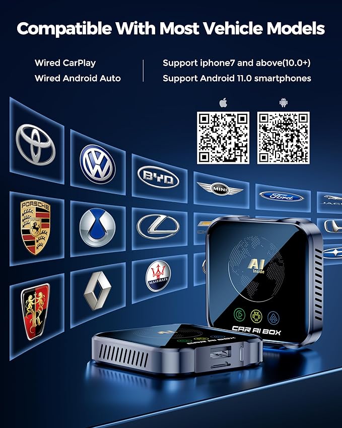 Magic AI Box Wireless CarPlay Adapter, Fast Car Video Box Plug & Play, Easy Setup, Supports Netflix/YouTube/TF Card Streaming Equalizers and More for OEM Wired CarPlay/Android Auto Cars(Tech Gray)