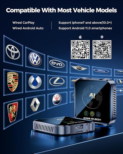 Magic AI Box Wireless CarPlay Adapter, Fast Car Video Box Plug & Play, Easy Setup, Supports Netflix/YouTube/TF Card Streaming Equalizers and More for OEM Wired CarPlay/Android Auto Cars(Tech Gray)