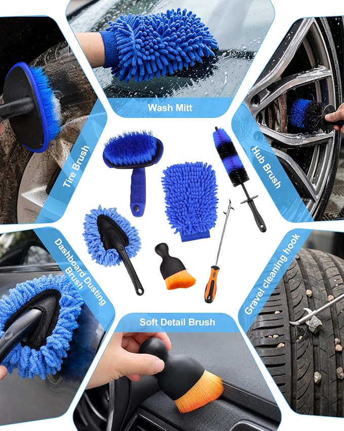 Car Detailing Kit 40PCS, Car Cleaning Kit with Detailing Brush Set, Car Wash Kit Interior Exterior Wheels Tire Tools, Auto Detailing Supplies with Bucket Towels Drill Brushes Storage Bag