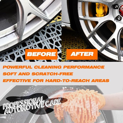 Raeyuan Car Wash Mitt - Premium Chenille Microfiber Wash Mitt for Car Cleaning, Scratch Free & Lint Free Washing Glove, Super Absorbent Noodle Sponge for Auto Detailing, SUV, Truck & Boat