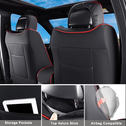 Huidasource Upgrade Grand Cherokee Seat Covers, Full Coverage Waterproof Leather Car Seat Covers, Custom Seat Cushion Protector Fit for Jeep Grand Cherokee 2011-2021 (Full Set/Black&Red)