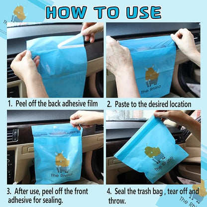 72pcs Car Trash Bags Easy Stick-On Disposable Portable Car Garbage Bags, Waterproof Leak Proof Barf Vomit Bags, Self Adhesive Cleaning Bags for Cars, Bedrooms, Bathrooms, Offices, Kitchens - Pattern B