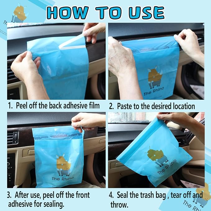 54pcs Car Trash Bags Easy Stick-On Disposable Portable Car Garbage Bags, Waterproof Leak Proof Barf Vomit Bags, Self Adhesive Cleaning Bags for Cars, Bedrooms, Bathrooms, Offices, Kitchens - Pattern B