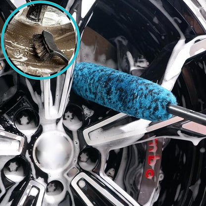 oesee PRO Choice 4 Pack Long Handle Wheel Brush Kit for Cleaning Wheel and Tire- 2X Soft Wheel Cleaning Brush, Detailing Brush and Stiff Tire Brush