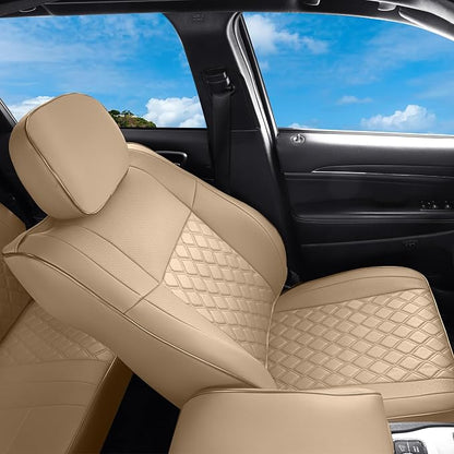 Huidasource Upgrade Grand Cherokee Seat Covers, Full Coverage Waterproof Leather Car Seat Covers, Custom Seat Cushion Protector Fit for Jeep Grand Cherokee 2011-2021 (Full Set/Beige)