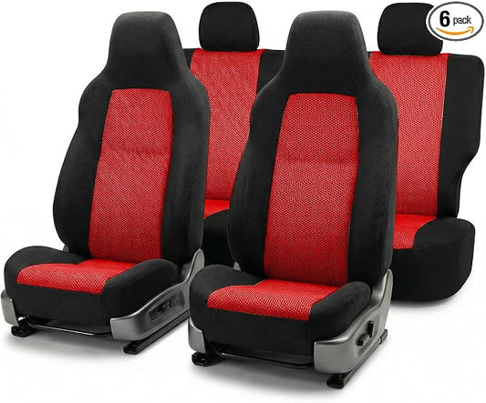 FH Group Automotive Full Car Seat Covers for SUV, Trucks, Sedan and More - Universal Fit Front High Back & Rear Solid Bench Design Interior Accessories - 3D Air Mesh Fabric Center Panel - Red