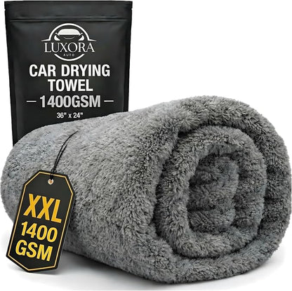 Car Drying Towel Extra Large 36" x 24" 1400 GSM Twisted Loop Microfibre - Charcoal Drying Towel Car Detailing, Double-Sided Edgeless Design, Super Absorbent, Durable Machine Washable and Lint-Free