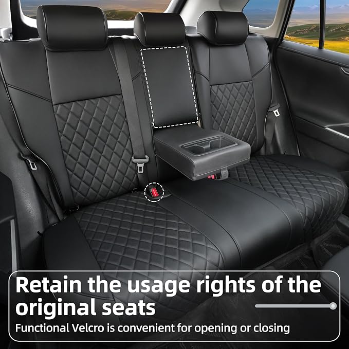 Lolcar Rav4 Seat Covers Custom Fit for Toyota Rav4 (for Hybrid) 2019-2025 LE,XLE,XLE Premium,Limited,Woodland Edition, Leather Truck Seat Cover Full Set for SUV,Faux Leather(Grid Black)