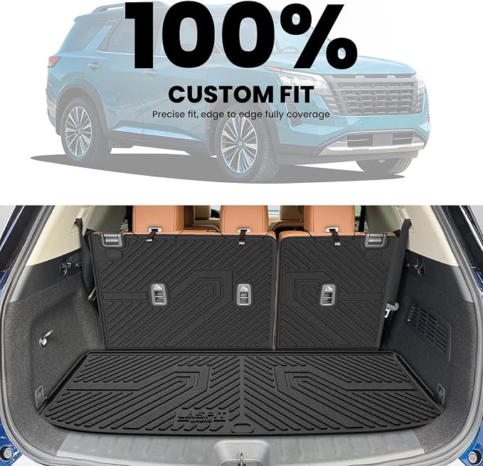 LASFIT Floor Mats & Cargo Mat for Nissan Pathfinder 7/8 Seats 2026 2025 2024 2023 2022, All Weather TPE Custom Fit Floor Liners for Pathfinder Car Mats & Trunk Mats Accessories, Black