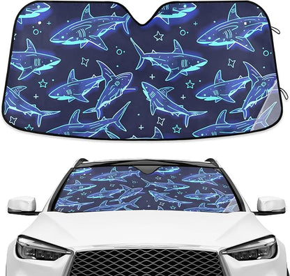 Cute Sharks Blue Windshield Sunshade Car Sun Shade Blocks UV Rays Visor Protector Accordion Folding Sun Reflector Auto Sunshade for Truck SUV
