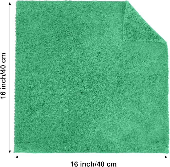Shimeyao 30 Pcs 16 x 16 Inch Edgeless Microfiber Plush Towels for Cars Detailing Drying Wash Polishing Absorbent Cleaning Cloths, 500 GSM (Grass Green)
