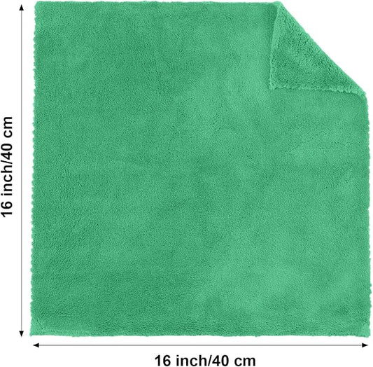 Shimeyao 30 Pcs 16 x 16 Inch Edgeless Microfiber Plush Towels for Cars Detailing Drying Wash Polishing Absorbent Cleaning Cloths, 500 GSM (Grass Green)