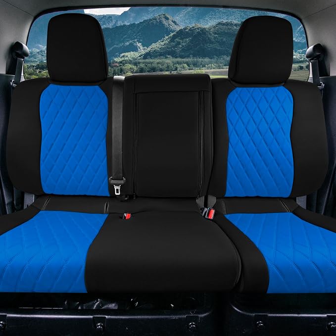 FH Group Custom Fit Car Seat Covers Specifically Made for 2022-2026 Nissan Frontier, Rear Set Blue Ultraflex Neoprene Waterproof Automotive Seat Covers for Pickup Truck, Nissan Accessories