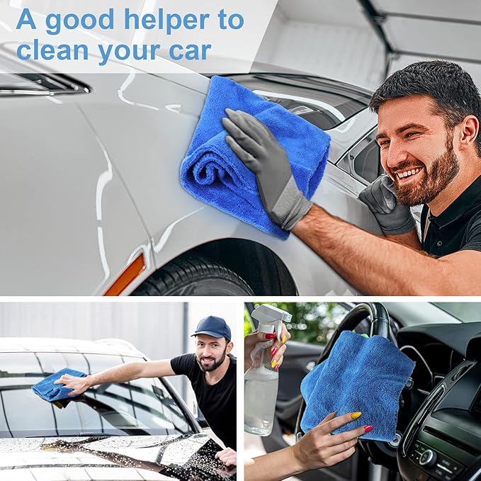 Shimeyao 40 Pcs 16 x 16 Inch Microfiber Towels for Cars, 500 GSM Edgeless Plush Car Detailing Towels, Lint Free Scratch Free Cleaning Cloths for Drying, Washing, Polishing, Waxing, Home (Dark Blue)