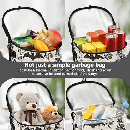 senya Car Trash Can Car Garbage Can Car Waste Basket,Leak-Proof Car Trash Bin, Car Trash Hanging Car Accessories Gothic Floral and Bat Interior Car Organizer Bag