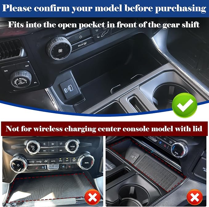Center Console Organizer Cover for Ford F150 Accessories 2021-2024 2025 & Lightning XLT 2022 2023 2024 Middle Console Secret Pocket Lid Interior Hidden Storage Compartment Tray with USB Holes, 2PCS