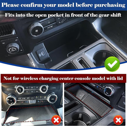 Center Console Organizer Cover for Ford F150 Accessories 2021-2024 2025 & Lightning XLT 2022 2023 2024 Middle Console Secret Pocket Lid Interior Hidden Storage Compartment Tray with USB Holes, 2PCS