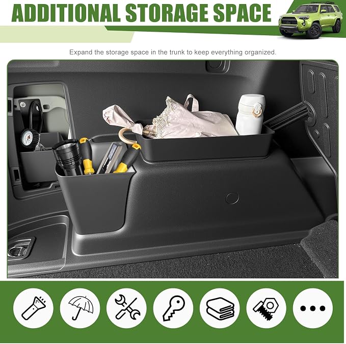Trunk Organizer for 2010-2024 Toyota 4Runner 5-Seat 2nd Row(NOT Fit 7-Seat 3rd Row), Rear Trunk Storage Box Bin Cargo Tray for 10-24 4 Runner Interior Accessories(4Pcs Trunk Organizer)