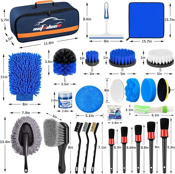 31Pcs Car Detailing Brush Set, Car Detailing Kit, Auto Detailing Drill Brush Set, Car Detailing Brushes, Car Wash Cleaning Tools Kit for Interior, Exterior, Wheels, Blue