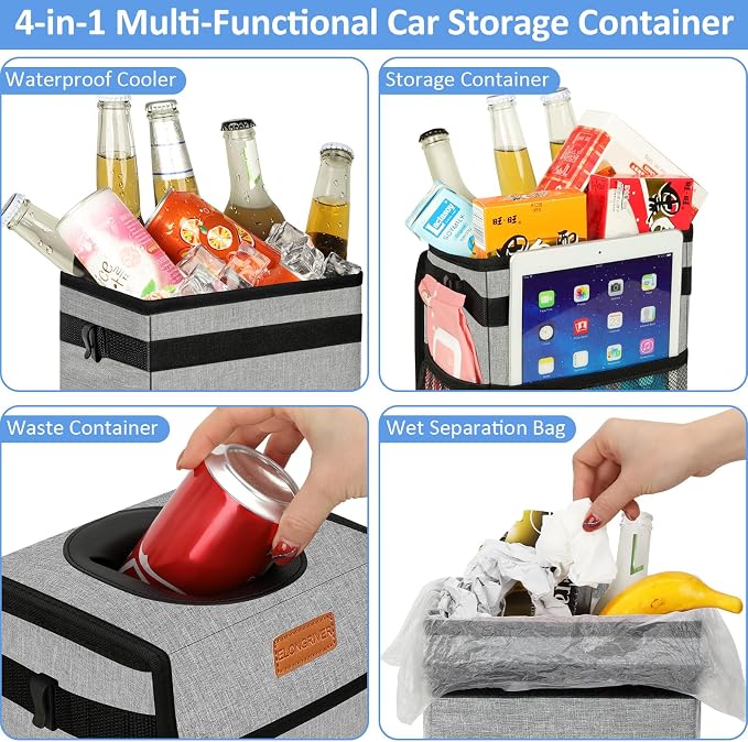 ELONGRIVER Car Trash Can Bin for Back Seat Leak Proof, Cute Car Trash Bag Hanging, Vehicle Trash Can for SUV Truck Van, Automotive Garbage Cans Front Seat Grey