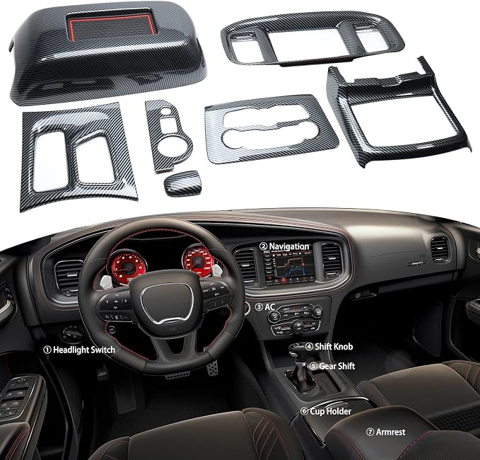 Interior Trim for Dodge Charger 2015-2024 Gear Shift Panel Trim with Console Cover