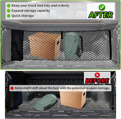 Cargo Net for Pickup Truck Bed, 50 x 17.7 inches, Compatible with Ford F150, F150/F250, Chevy Silverado, GMC Sierra - Upgraded Storage Bag