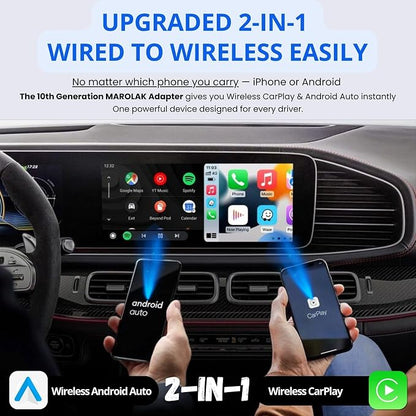 2-in-1 Wireless CarPlay & Android Auto Adapter (2026 Upgraded WiFi 6-BT 5.4) Wired to Wireless Converter | Multi-User Seamless Connection | Easy Setup-Plug & Play | Auto Reconnect | Cars from 2015+