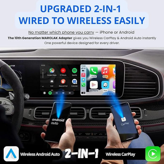 2-in-1 Wireless CarPlay & Android Auto Adapter (2026 Upgraded WiFi 6-BT 5.4) Wired to Wireless Converter | Multi-User Seamless Connection | Easy Setup-Plug & Play | Auto Reconnect | Cars from 2015+