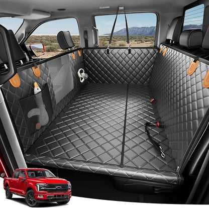 Zanch Heavy-Duty Dog Truck Seat Cover, Flat Solid Back Seat Extender for Multi Large Dogs, Hard Bottom Supports 450 lb, Waterproof Hammock Protector, XL for Full-Size Crew Cab Trucks & SUVs, Matte Blk