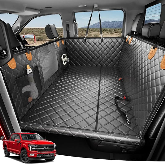 Zanch Heavy-Duty Dog Truck Seat Cover, Flat Solid Back Seat Extender for Multi Large Dogs, Hard Bottom Supports 450 lb, Waterproof Hammock Protector, XL for Full-Size Crew Cab Trucks & SUVs, Matte Blk