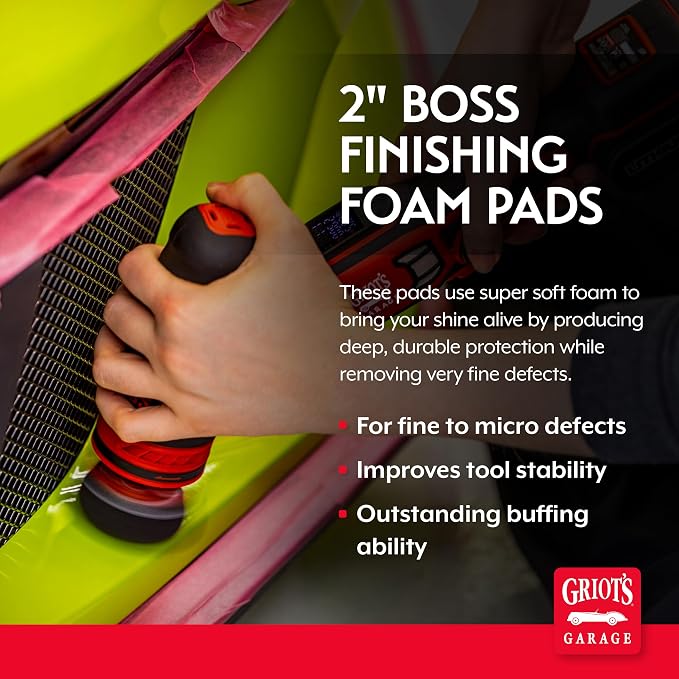 Griot's Garage BOSS 2” Finishing Foam Pads for Car Polishing and Detailing, Buffing Pads for Light Scratch Removal, Auto Wax, and Sealant Application, Set of 4