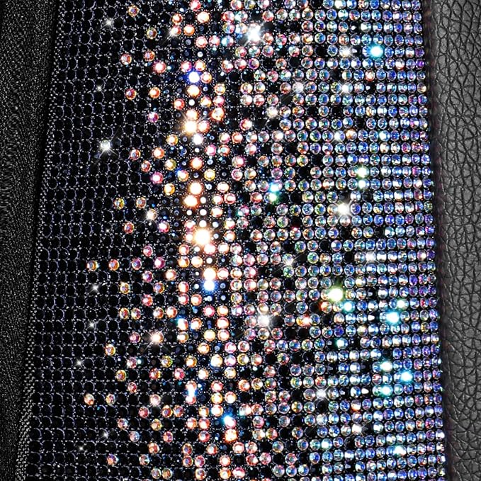CAR PASS Bling Diamond Leather Car Seat Covers for 2 Front Interior Sets, Waterproof Shining Glitter Sparkly Crystal Universal Armrest Automotive Truck SUV Cute Women Girl, Black Multicolor Rhinestone