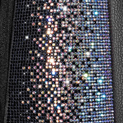 CAR PASS Bling Diamond Leather Car Seat Covers Full Seats Interior Sets, Waterproof Shining Glitter Sparkly Crystal Universal Armrest Automotive Truck SUV Cute Women Girl, Black Multicolor Rhinestone