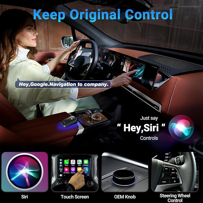 Apple CarPlay Wireless Adapter, Convert Factory Wired CarPlay to Wireless, Bluetooth CarPlay Adapter for iPhone, Auto Connect Plug & Play Supports USB-A & USB-C, Compatible with 2016+ Cars & iOS 10+