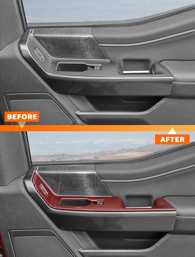 Savadicar Red Carbon Fiber Interior Accessories - Door Window Button Panel Trim Cover for Ford F150 (2021-present) - Premium Texture Interior Decor Upgrade Kit, 4-Piece Set