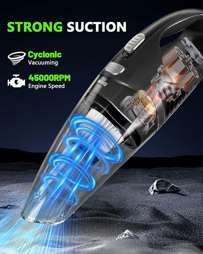 Handheld Vacuum Cordless, Rechargeable Car Vacuum Cleaner with Multiple Attachments, Portable Hand Held Vacuum Suction Power, Mini Vacuum for Car, Home, Pet Hair, Office, Desk, Keyboards Black Silver