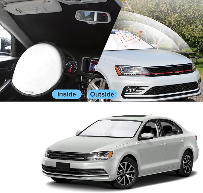 TINGLU Sun Shade for Volkswagen VW Jetta 2011-2018 Accessories Windshield Sun Shade Window Shade UV Rays Protection Sun Visor Cover with Steering Wheel Sunshade Storage Bag