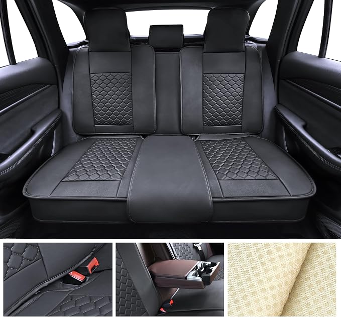 Elantrip Car Seat Cover Full Set Leather Car Seat Protector Universal fit for Most Cars SUVs and Trucks Water Proof Front and Rear Seat Protector Black