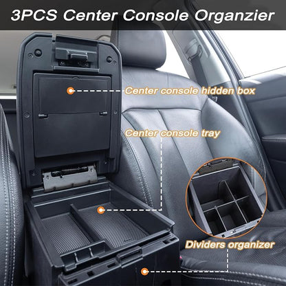 JKCOVER 3PCS Center Console Organzier Compatible with Toyota Tacoma 2016-2023 Accessories Tray Hidden Box Divider ABS Material Insert