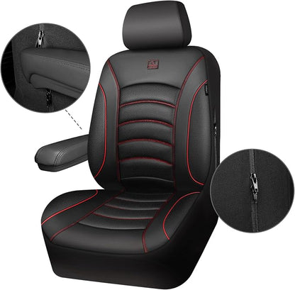 CAR PASS 3D Foam PU Leather Car Seat Covers, Universal Seat Covers Front 2 for Trucks SUV Sedan Automotive Seat Covers Armrest Airbag Compatible Waterproof Comfortable Faux Nappa Leather Black Red