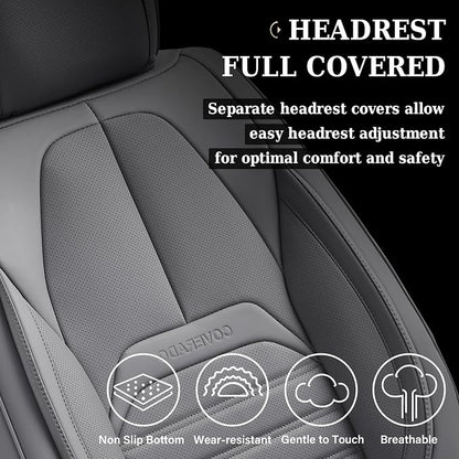 Coverado Car Seat Covers Full Set, Gray Seat Covers for Cars, Automotive Seat Covers, Waterproof Nappa Leather Front Seats and Back Car Seat Protector, Universal Fit for Most Cars SUV Trucks
