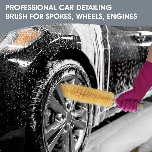 Nanoskin Ultra-Reach 17-Inch Professional Car Detailing Brush for Spokes, Wheels, Engines - Long Handle, Flexible Bristles, Scratch-Free Cleaning for Auto, Truck, Motorcycle