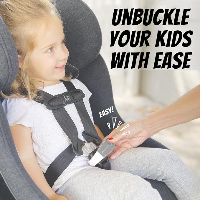 UnbuckleMe Car Seat Buckle Release Tool - Easy Opener Aid for Arthritis, Long Nails, Older Kids - Button Pusher for Infant, Toddler, Convertible 5 pt Harness car Seats - As Seen on Shark Tank (Gray)